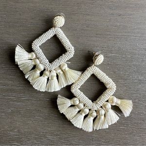BaubleBar White Beaded Tassel Earrings
